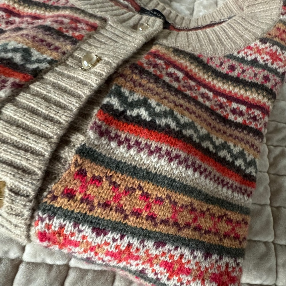 Talbots Fair Isle Cardigan Large Wool Blend Cottagecore Cozy Sweater - Picture 10 of 10